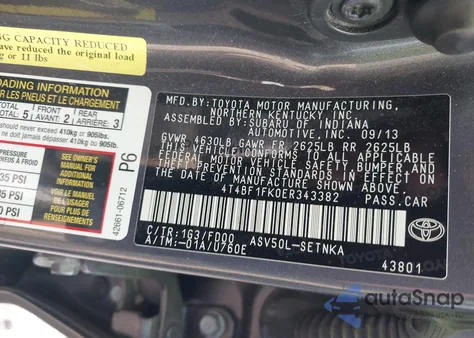 2014 Toyota Camry Le из США, поврежденный, VIN 4T4BF1FK0ER343382